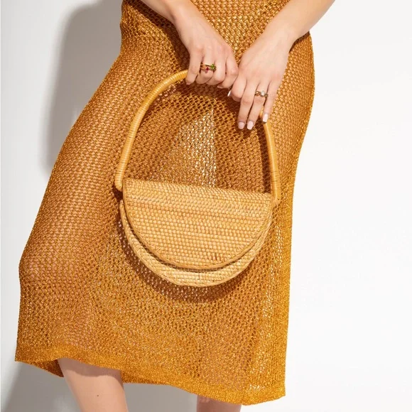 Cult Gaia Ryka Rattan Woven Monogram Shoulder Bag Natural Beach Brown - Picture 3 of 7